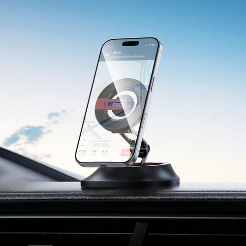 Magnetic Dashboard Phone Holder w/ Extra Wide Base, Rotatable & Foldable Multi-Hinge Arm