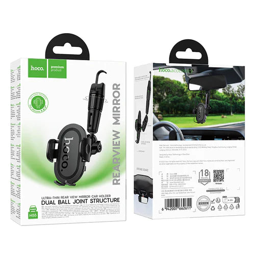 Ultra Thin Rear View Mirror Phone Holder w/ Dual Joint
