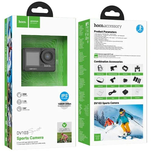 HD 1080P/30FPS Sports Camera w/ 30M Waterproof, Front & Back Dual Screen