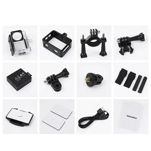 Sports Camera - Stabilization Anti Shake, 30M Waterproof, Front & Back Dual Screen