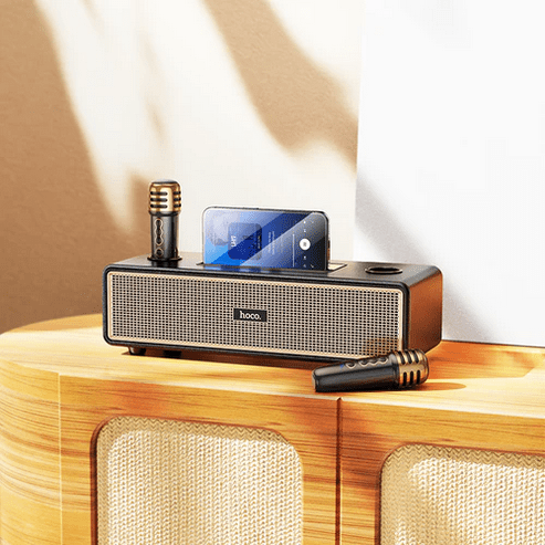Classic Stylish Bluetooth Speaker w/ 2 Wireless Microphone & Phone Holder