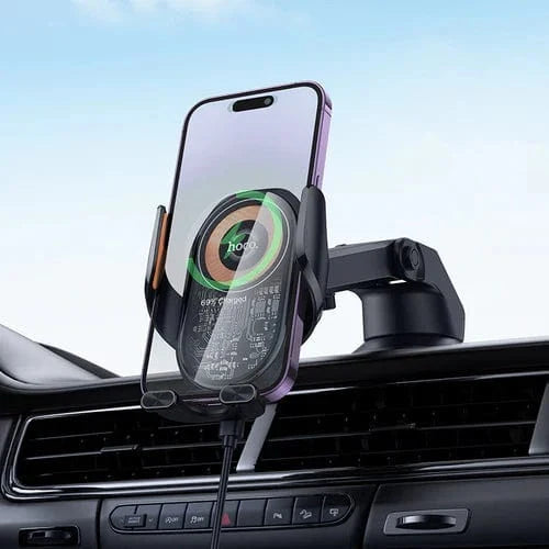15W Wireless Charging Phone Holder for Windshield & Dashboard w/ Transparent Design