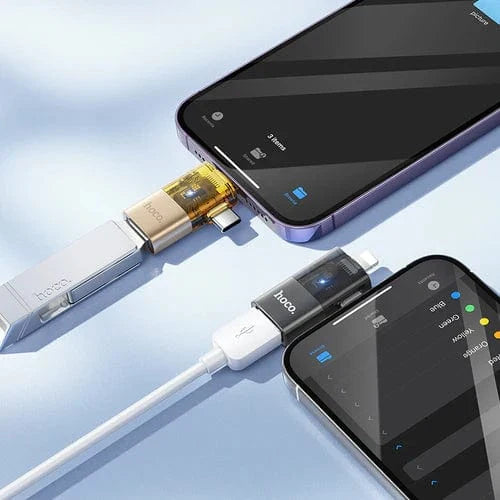 2 in 1 OTG Adaptor w/ Lightning & USB-C male to USB-A female, Plug and Play, Data Transfer