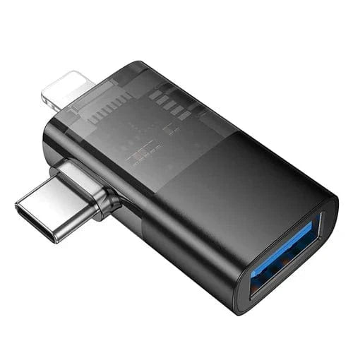 2 in 1 OTG Adaptor w/ Lightning & USB-C male to USB-A female, Plug and Play, Data Transfer